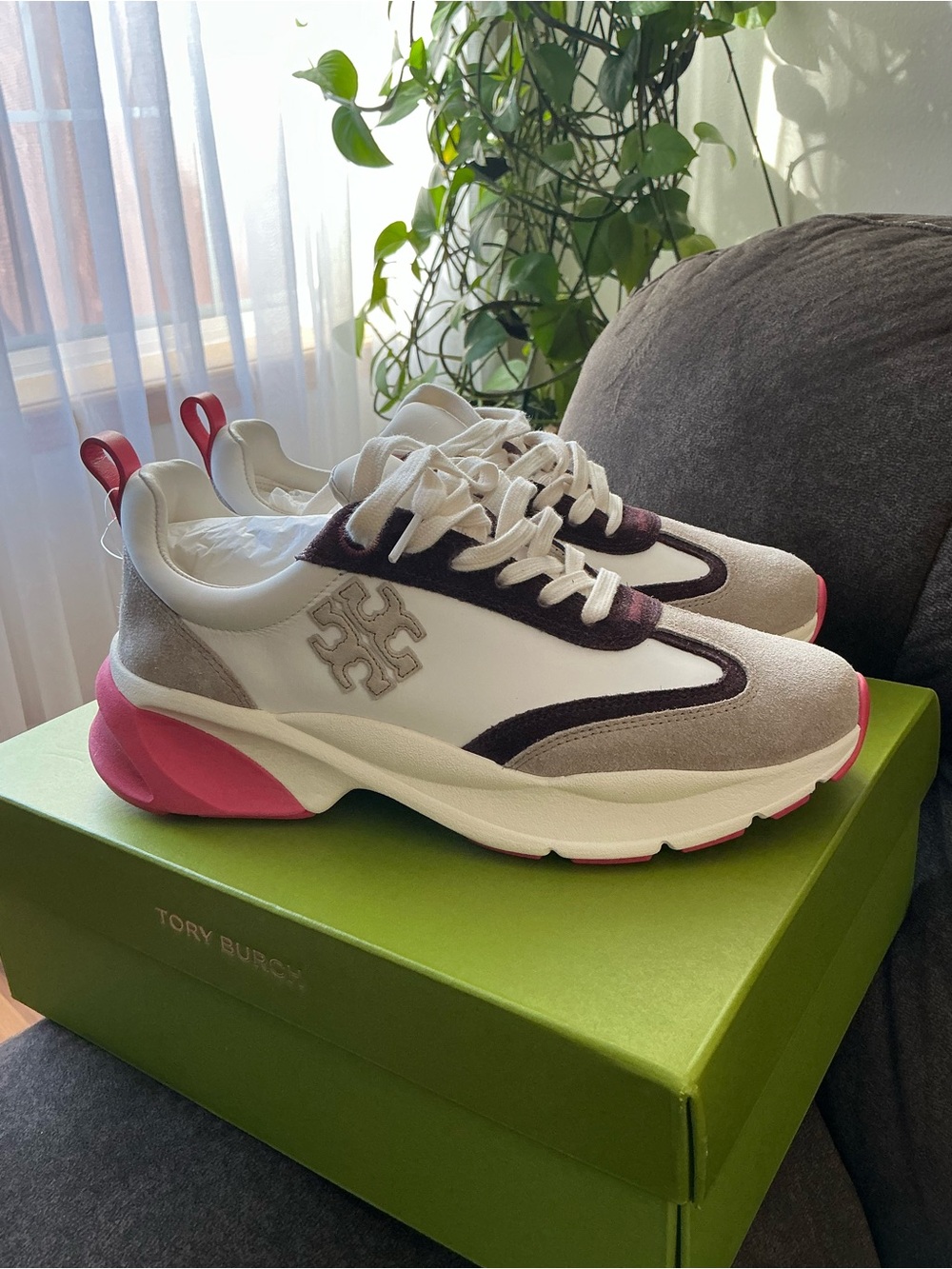 Tory Burch White Sneakers with Pink and Gray Accents